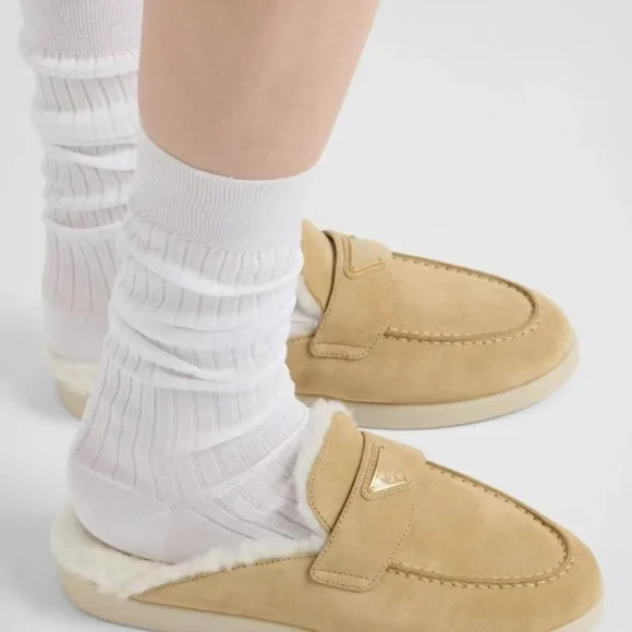 Prada Tan Fur-Lined Mules - Picture 2 of 4